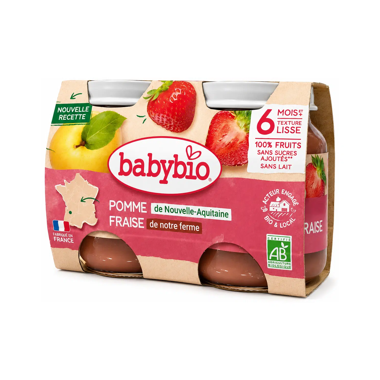 Petits pots pomme fraise - 2x130g - babybio