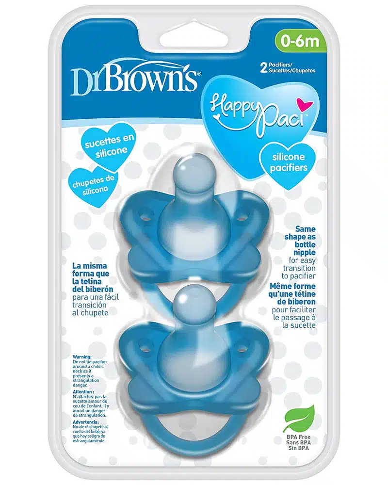 Dr. Brown's Pack de 2 Sucettes en silicone HappyPaci 0M+ - Bleu