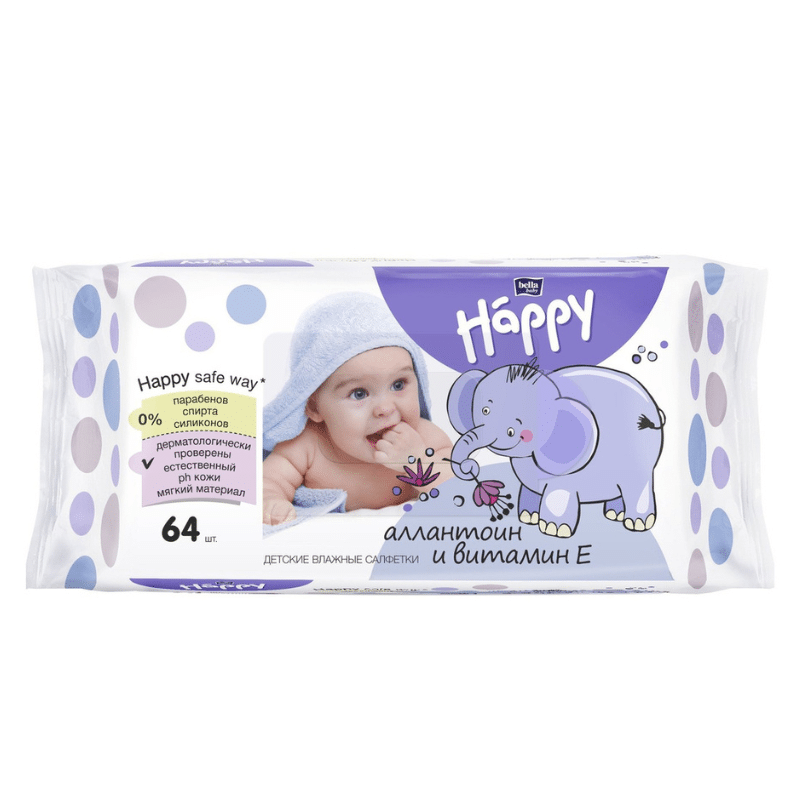 Lingettes humides Bella Baby Happy Allantoïne + Vit. E 1 x 64 pièces.