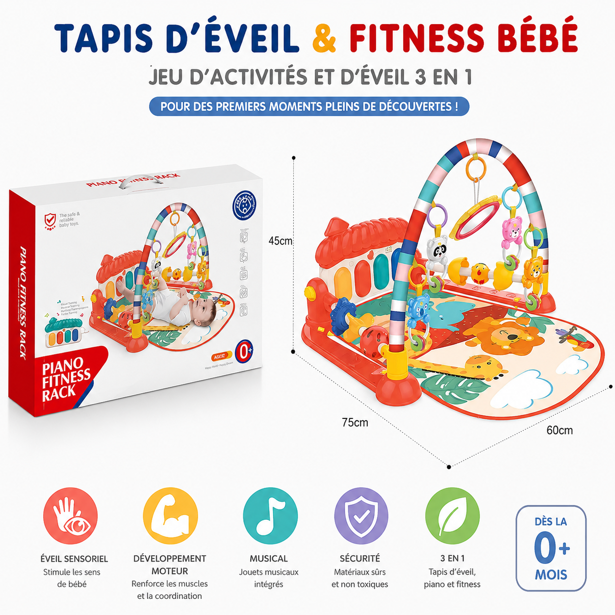 Tapis Piano d’Éveil Musical Lumineux 3 en 1 Huanger