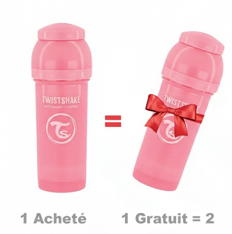 Offre : 1 Biberon Anti-Colique Twistshake 260ml - Rose = 2