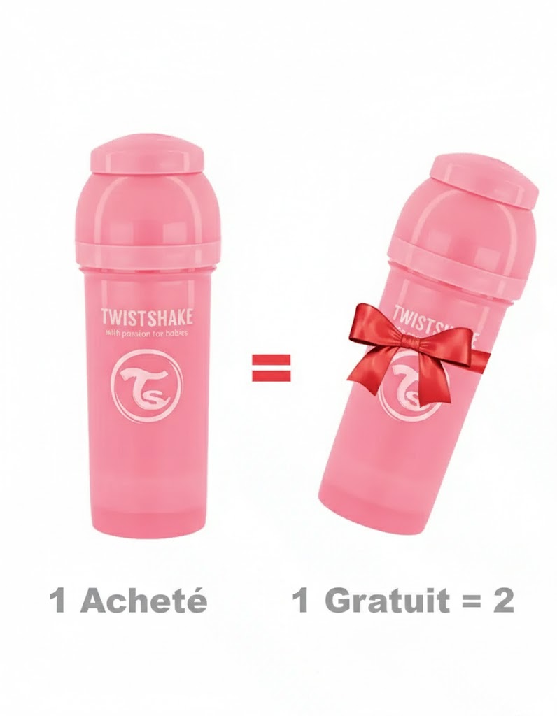 Offre : 1 Biberon Anti-Colique Twistshake 260ml - Rose = 2