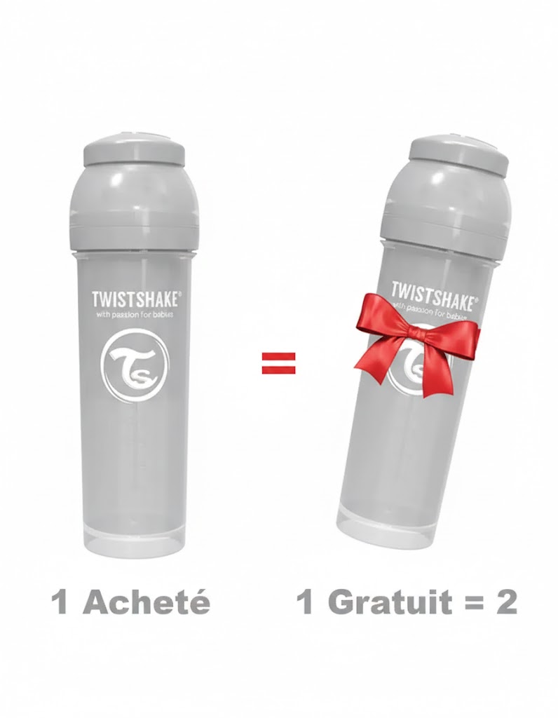 Offre : 1 Biberon Anti-Colique Twistshake 330ml - Gris = 2 Gratuits