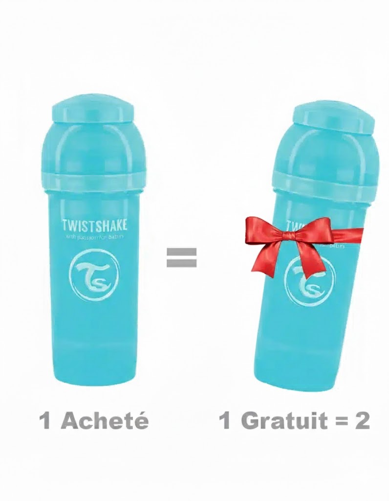 Offre : 1 Biberon Anti-Colique Twistshake 260ml - Bleu = 2