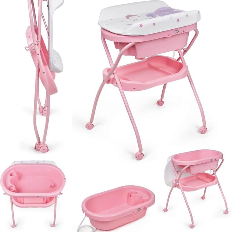Baignoire et table à langer - pliable et compacte - imperméable et facile à plier - Rose - MS 30308