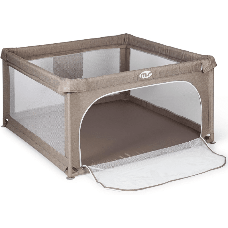 Box L - 120 / 120 cm - Beige - Parc pour bébé pliable coffre sécurisé avec chatières et fenêtre en filet - Ms