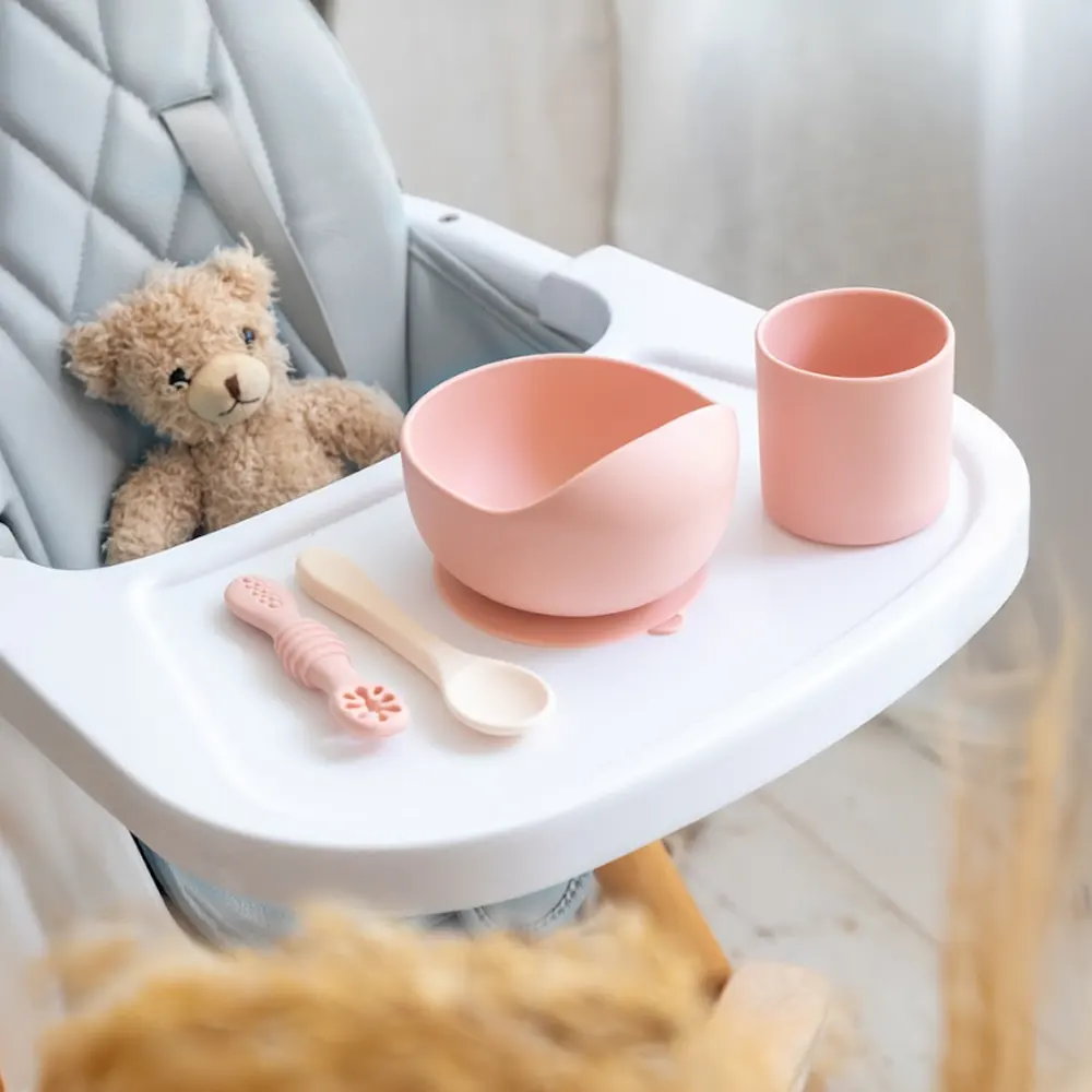 YUMMY Coffret Repas Silicone 4M+ - Rose Poudre