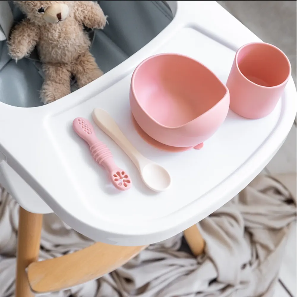 YUMMY Coffret Repas Silicone 4M+ - Rose Poudre