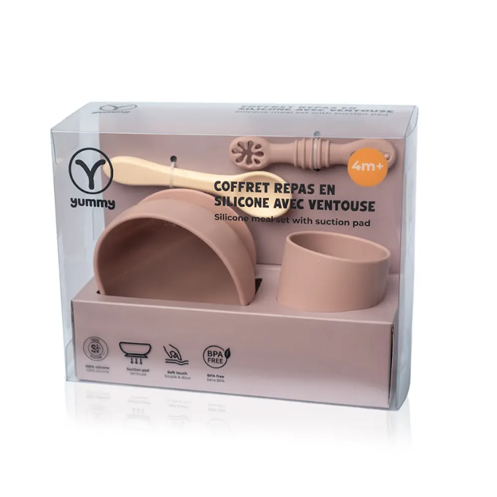 YUMMY Coffret Repas Silicone 4M+ - Rose Poudre