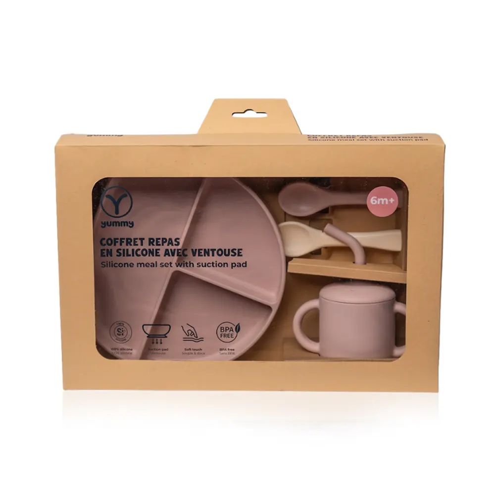 YUMMY Coffret Repas Silicone 6M+ - Rose Poudré