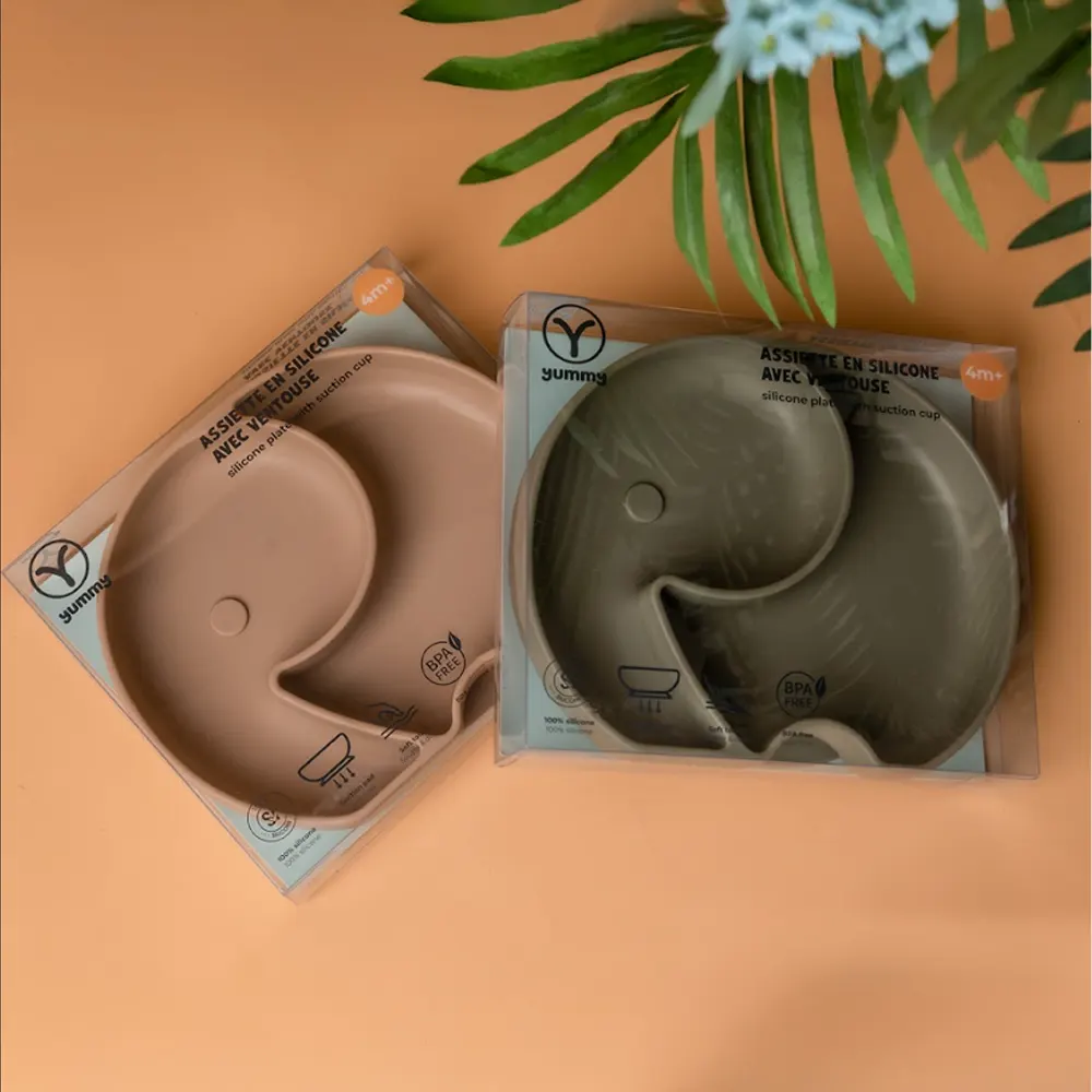 YUMMY Assiette Éléphant en Silicone avec Ventouse 4M+