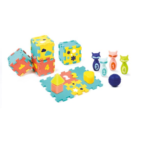 Ludi Coffret d’activités bébé – Tapis quilles et formes dès 10 mois