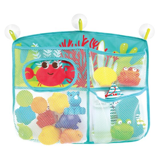 Ludi Organisateur Bleu – Filet de Rangement Bain avec Ventouses