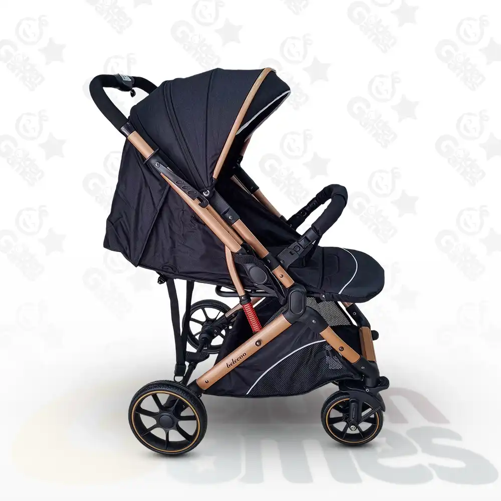 Poussette Bébé Belecoo B1 Original Gold Pro Noir – Réversible, Confortable et Élégante – Image 3
