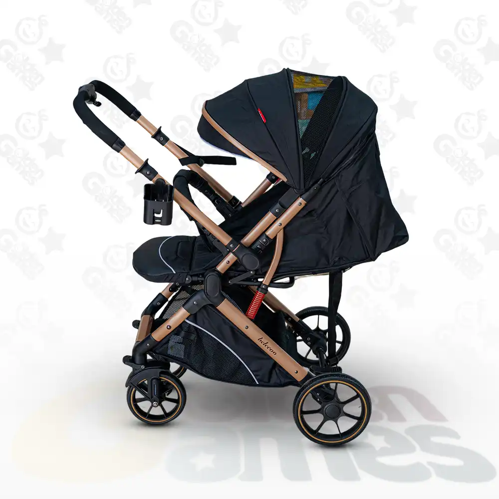 Poussette Bébé Belecoo B1 Original Gold Pro Noir – Réversible, Confortable et Élégante – Image 4