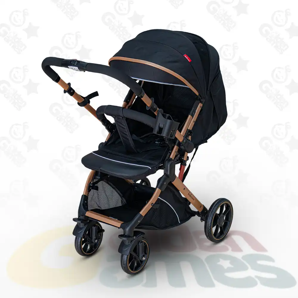 Poussette Bébé Belecoo B1 Original Gold Pro Noir – Réversible, Confortable et Élégante – Image 2