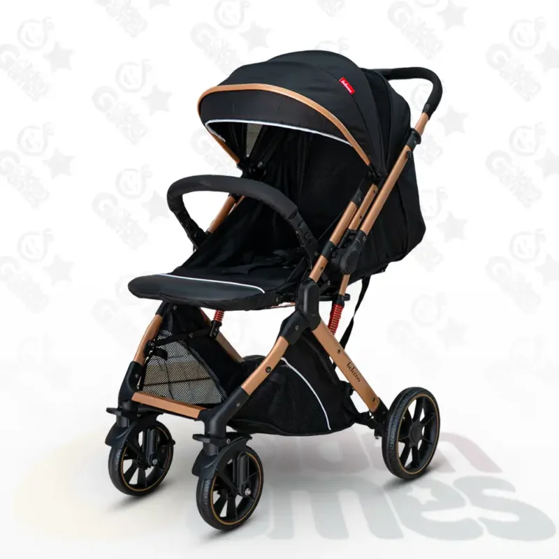 Poussette Bébé Belecoo B1 Original Gold Pro Noir – Réversible, Confortable et Élégante