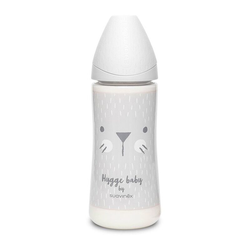Biberon à tétine ronde débit rapide 360 ml - Moustache gris