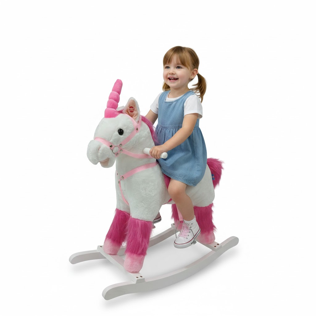 Licorne à Bascule Enfant – Rocking Unicorn Rose et Blanche – Image 2