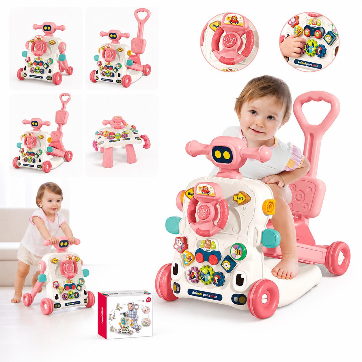 Trotteur Multifonction 6 en 1 pour Bébé Rose Huanger