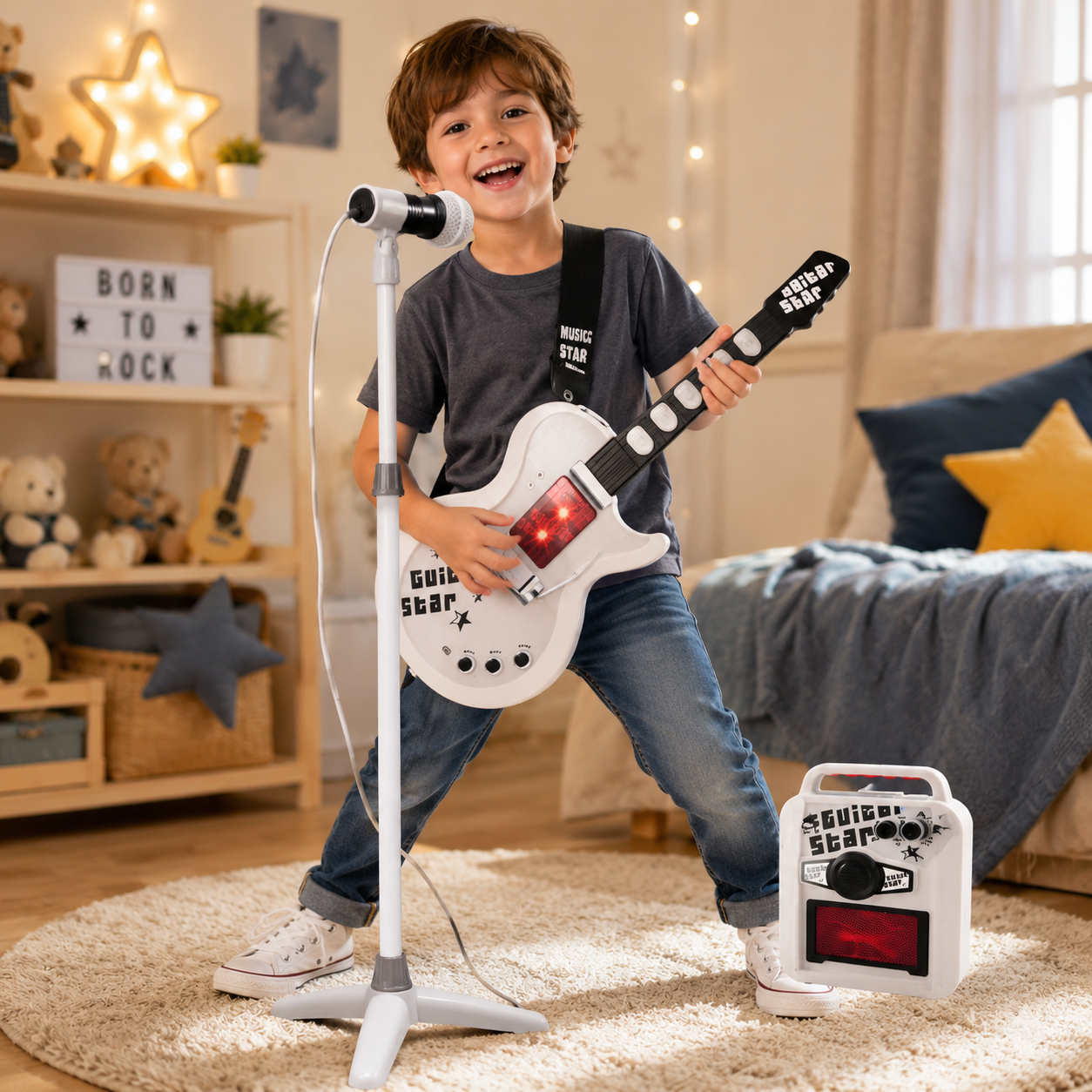 Guitare Électrique Enfant Musical Star avec Micro et Haut-Parleur