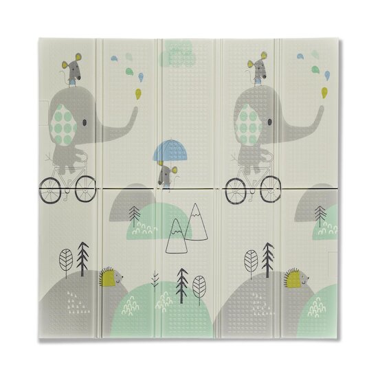 Pack Parc Bébé L Gris + Tapis de Jeu Girafe Éléphant 120x120 cm