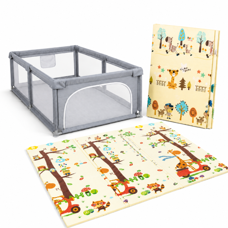 MS Innovaciones Pack Parc de Jeux XL avec Tapis Girafe Zèbre