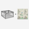 Pack Parc Bébé L Gris + Tapis de Jeu Girafe Éléphant 120x120 cm