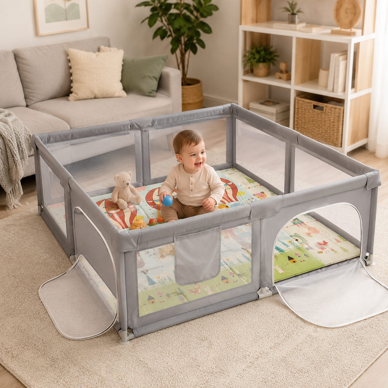 Pack Parc Bébé XXL MS + Tapis de Jeu Fancy 180x200 cm