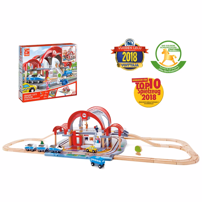 Hape Grand City Station Light & Sound Railway Set with Projector & Recorder