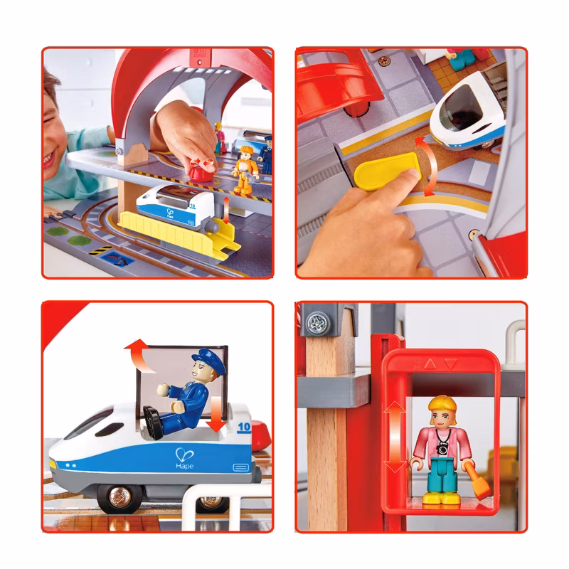 Hape Grand City Station Light & Sound Railway Set with Projector & Recorder