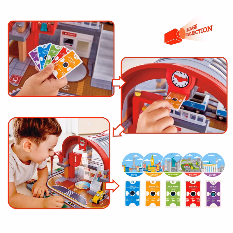 Hape Grand City Station Light & Sound Railway Set with Projector & Recorder