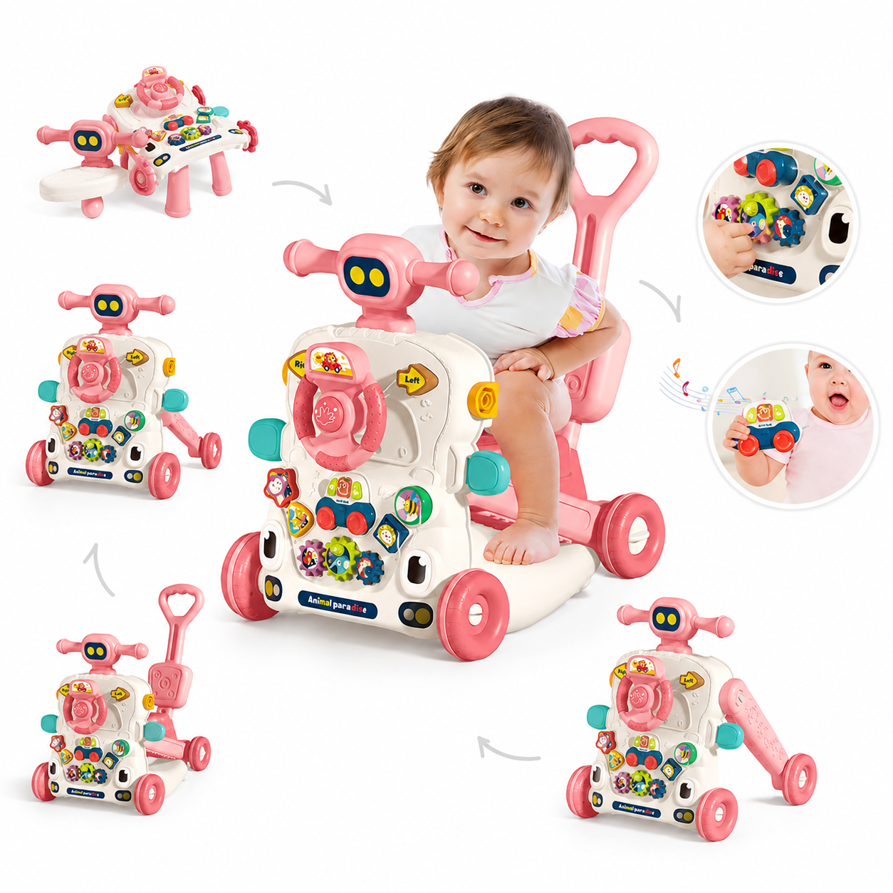 Trotteur Multifonction 6 en 1 pour Bébé Rose Huanger