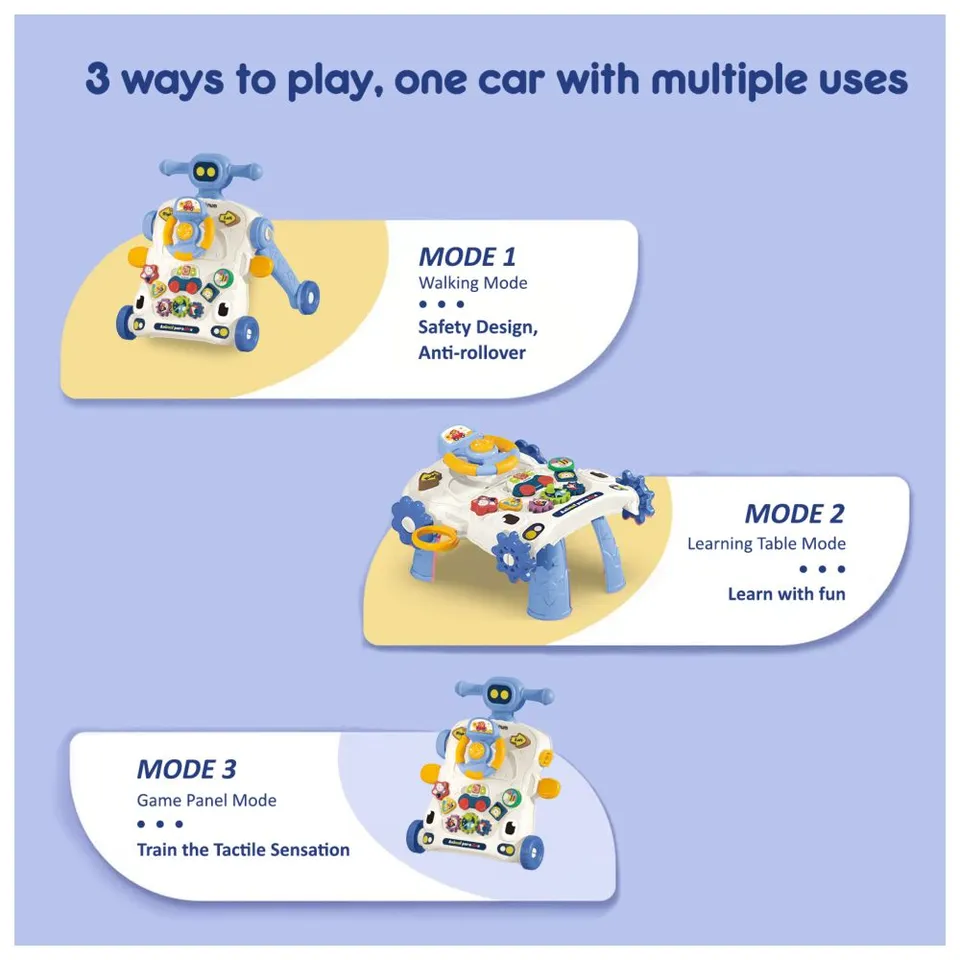 Trotteur Bébé 2 en 1 avec Table d’Activités – Bleu