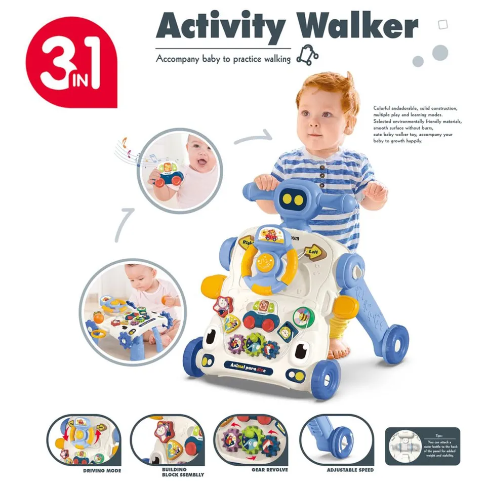 Trotteur Bébé 2 en 1 avec Table d’Activités – Bleu