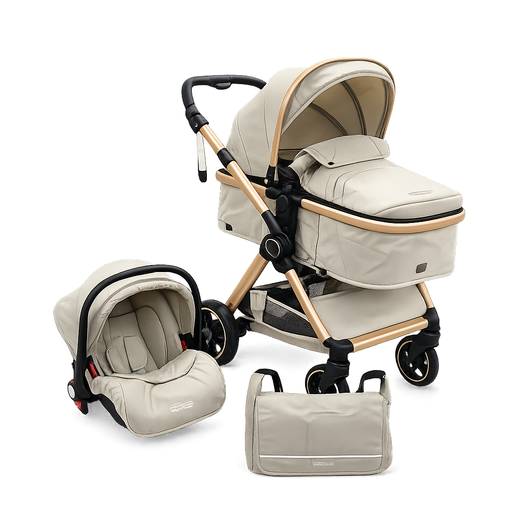 Poussette Duo Popypapa Beige 3 en 1 avec Cosi et Sac