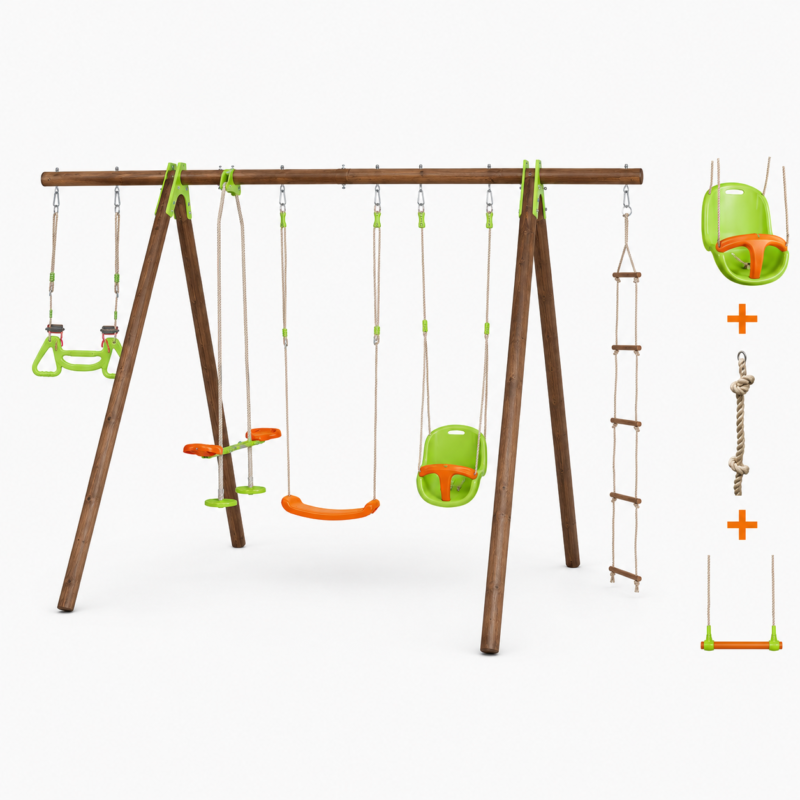 Portique bois poutre métal 2,30 m Techwood Premium BAYANO - 6 enfants - Trigano