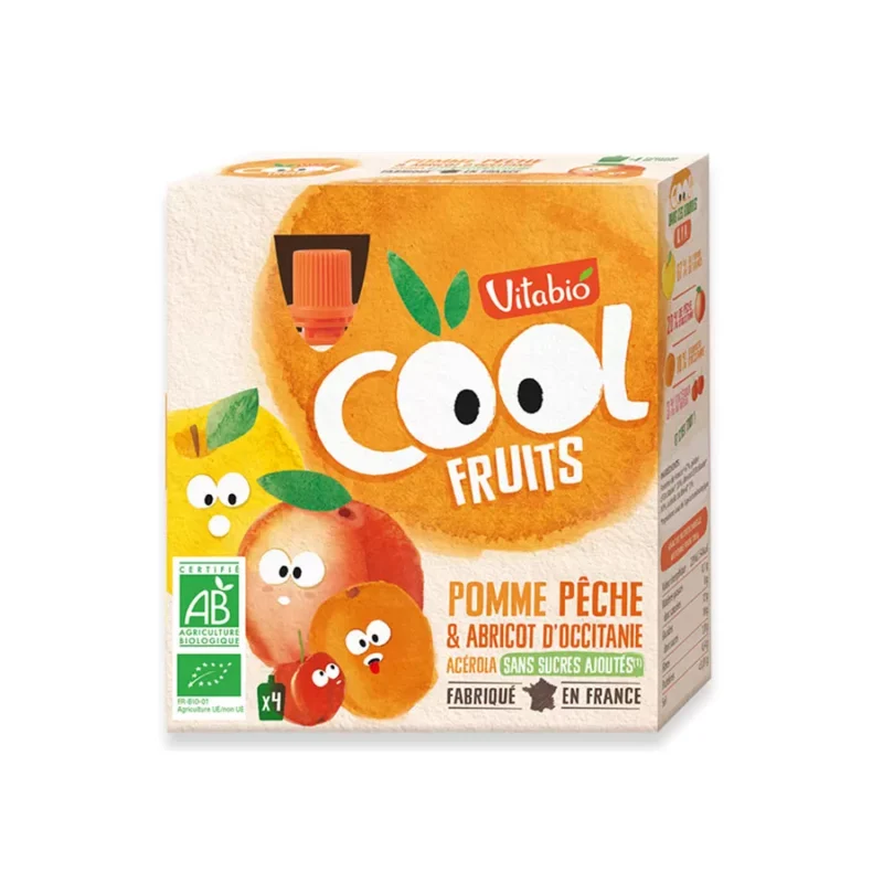 Cool Fruits Abricot – Gourdes bio Babybio pomme pêche 4x90g