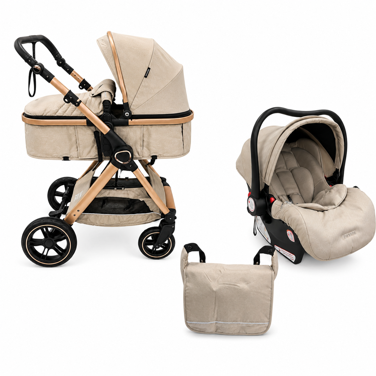 Poussette Duo Popypapa Beige 3 en 1 avec Cosi et Sac