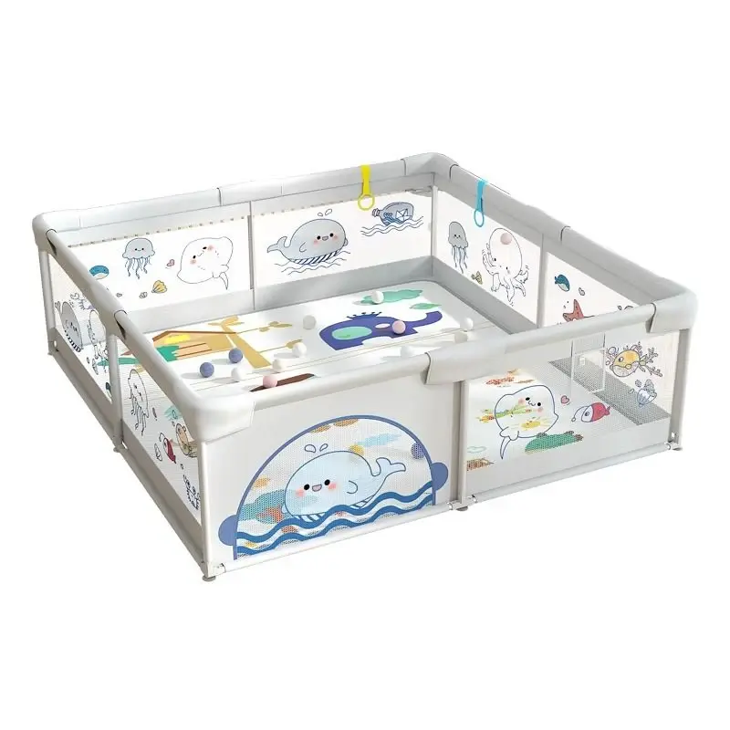 Parc de jeux bébé pliable 200 x 180 x 65 cm Gris avec tapis et balles